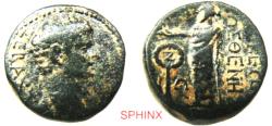 Ancient Coins - 991EG5W) Roman Provincial, Phrygia, Laodicea ad Lycum. Augustus. 27 B.C.-A.D. AE (3.45 grms, 15 mm) Magistrate: Sosthenes; Obverse: ΣEBAΣTOΣ, Bare head right. Reverse: ΛAOΔIKEΩN ΣO