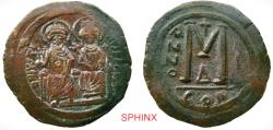 Ancient Coins - SPHINX RESUMES SHIPPING TO THE UNITED STATES...847FC4W) Justin II, with Sophia. 565-578. AE Follis (31.5 mm, 16.33 g). Constantinople mint, 4th officina. Dated RY 2 (AD 566/7). VF