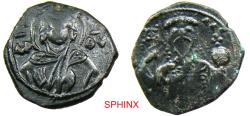 Ancient Coins - 235BM3Z) Unattributed Byzantine fractional follis, AE 1.86 Grms, 16 mm, similar to anonymous types but not exact match. VF.