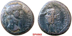 Ancient Coins - 578HM3) PHRYGIA, Aezanis. Claudius. AD 41-54. Æ 20 mm (6.17 g, 12h). Antiochus Metrogenes, magistrate. Laureate head right / Zeus Aezanis standing left, holding eagle and scepter;