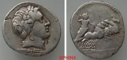Ancient Coins - 70CGC5U) Gargilius, Ogulnius, and Vergilius. 86 BC. AR Denarius (19 mm, 3.75 g). Rome mint. Laureate head of Apollo right; thunderbolt below / Jupiter, holding thunderbolt in right