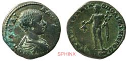 Ancient Coins - 441RL5Z) MOESIA INFERIOR, Nicopolis. Diadumenian, as Caesar. 217-218 AD. AE 26mm (13.39 gm). Agrippa, magistrate. Bare-headed, draped, and cuirassed bust right / Hermes standing le