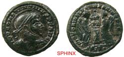 Ancient Coins - 966RR2Z) Constantine I, AE Follis, (3.28 gr. 20 mm) Siscia mint; Reference: --- Obverse: IMP CONSTANTINVS AVG, laureate, helmeted and cuirassed bust right. Reverse: VICTORIAE LAETA