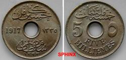 World Coins - 5BB4) EGYPT, SULTAN HUSSEIN 5 MILLIEMS Copper-Nickel KM# 315 BR UNC.