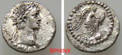 Ancient Coins - 126EH6Z) CAPPADOCIA, Caesarea-Eusebia. Nero. AD 54-68. AR Hemidrachm (13 mm, 1.39 g, 12h). Struck circa AD 56-58. Laureate head right / Victory standing right, left foot on globe,