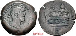 Ancient Coins - 373MH4Z) EGYPT, Alexandria. Antoninus Pius. AD 138-161. AE Drachm (33mm, 20.08 g, 11h). Dated RY 15 (AD 151/2). Laureate bust right, slight drapery on shoulder / Tyche reclining le