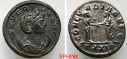 Ancient Coins - 589FF4W) R. Imperial, Severina BI Antoninianius. 3.97 Grms, 22 mm, Obverse: SEVERINA AVG, Draped bust right on crescent. Reverse: CONCORDIA AVGG, Severina standing right, clasping