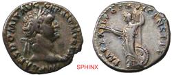 Ancient Coins - 897CKC6Z) Domitian. AD 81-96. AR Denarius (19 mm, 3.36 g, 6h). Rome mint. Struck AD 92-93. Laureate head right / Minerva standing left, holding thunderbolt and spear; shield set on