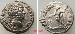 Ancient Coins - 875KG6Z) Septimius Severus. AD 193-211. AR Denarius (18 mm, 2.45 g, 12h). Rome mint. Struck AD 201. Laureate head right / Septimius Severus standing left, sacrificing from patera