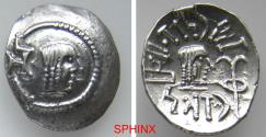 Ancient Coins - 61HL5Y) ARABIA FELIX, Himyarites & Sabaeans. ‘Mdn Byn(?). Mid-late 1st century AD. AR Unit (16 mm, 1.75 grms). RYDN (Raidan?) mint. Head right; monogram to left / Head right; ‘scep