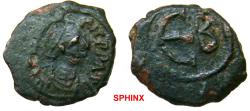 Ancient Coins - 337RR1) Maurice Tiberius. 582-602. � Pentanummium (15 mm, 1.93 g, 6h). Constantinople mint. Diademed, draped, and cuirassed bust right / Large Є; B to right. DOC -; MIBE 74c; SB 50