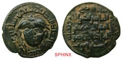Ancient Coins - 385MH22) ZANGIDS OF AL-JAZIRA: Mu'izz Al-Din Sanjarshah, 576-605 AH/ 1180-1208 AD, AE dirham (10.11grms, 30 mm), NM, AH 584, facing bust, overstruck on undetermined Zangid host, VF