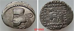 Ancient Coins - 685GM22P) KINGS of PARTHIA. Vardanes II. Circa AD 55-58. AR Drachm (3.55 g 19 X 21.5 mm). Ekbatana mint. Diademed bust left, wearing short beard, earring, and spiral torque; VF