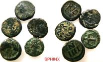Ancient Coins - 641RG5W) UNIDENTIFIED UNATTRIBUTED, Very nice group of FIVE (5 EA) LATE ROMAN/ BYZANTINE bronzes TOTAL WEIGHT 5.88 grms, AVERAGE DIAMETERS 10 mm, SOLD AS IS NO RETURN.