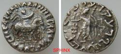 Ancient Coins - 327FM5Y) INDO-SKYTHIANS. Azes. Circa 58-12 BC. AR drachm (2.06 grms, 14.5 mm); Obverse: Azes on horseback right, holding whip; ho? in Kharosthi to right; ra? in Kharosthi below hor