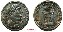 Ancient Coins - 366GK5W) Roman Imperial, Constantine I, AD 307/310-337, AE follis. (3.81 grms, 19.5 mm) Trier (Treveri) mint. Obverse: CONSTAN-TINVS AVG, Laureate bust right, wearing trabea, holdi