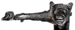 Ancient Coins - Roman, Bronze Handle with Two Animal Heads and a Palmette, 1st-4th Cent. AD, 70x170mm, missing one arm