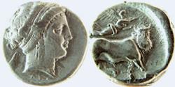 Ancient Coins - ITALY, CAMPANIA, NEAPOLIS, NAPLES, MAN-HEADED BULL, DIDRACHM