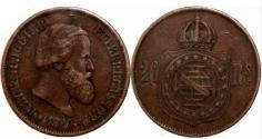 Ancient Coins - 1869 Brazil, 20 Reis, KM-474,