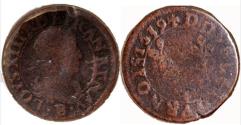 Ancient Coins - 1639 France, Double Teurnois, minted in Rouen, Louis XIII, KM86.2