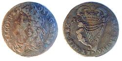 World Coins - IRELAND, JAMES II, 1686 HALF PENNY