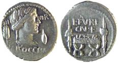 Ancient Coins - L FURIUS BROCCUS, CHAIR BETWEEN STANDERDS, DENARIUS