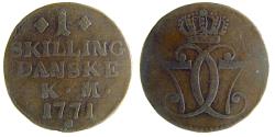 Ancient Coins - 1771 Denmark, 1 Skilling, KM-616-1,