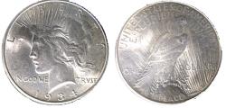 Us Coins - UNITED STATES PEACE DOLLAR 1934-D, CLOSED WINGS ON EAGLE, SILVER DOLLAR