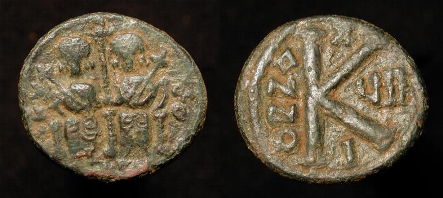 World Coins - Arab Byzantine Bronze Half Fals. Main Bilingual Series : BAISAN (Scythopolis). Foss # 84 