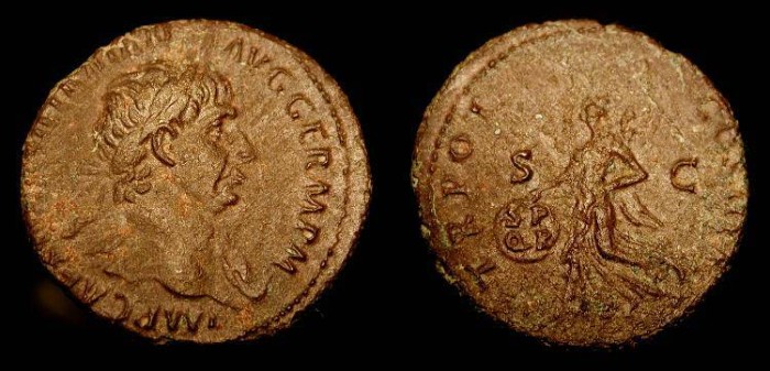 Trajan 98117 AD. AE As, Victory, Clipeus Virtutis Award. RIC 402
