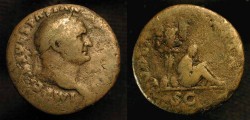 Ancient Coins - Vespasian, 69-79 AD. AE As.  Judaea Capta. Tarraco