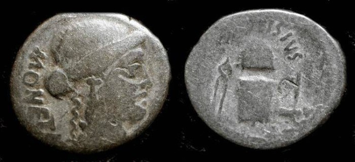 Titus Carisius, Rome, 46 BC. Moneta / Coining implements. Scarce type