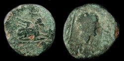 Ancient Coins - Thrace, Abdera 345-323 BC.  AE 16. Griffin / Apollo