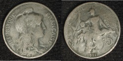 World Coins - FRANCE, 5 Centimes Bronze, 1911, Paris, KM #842