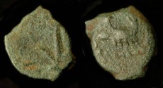 Ancient Coins - > Herod the Great 37 - 4 BC. AE Lepton. H 1191. Commemorative for Caesarea Maritima