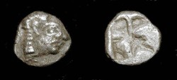 Ancient Coins - Ionia, Kolophon. Late 6th Century BC. AR Obol. Archaic Style Head of Apollo