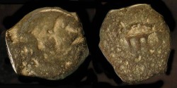 Ancient Coins - > Herod the Great 37 - 4 BC. AE Prutot. H 1183. Listed on the Menorah Project Website