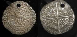 World Coins - England, Henry VI  1422 to 1461 AD. Silver half groat. (Holed)