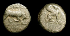 Ancient Coins - Caria, Kaunos. 4th Century BC. AE 12 . Bull / Sphinx