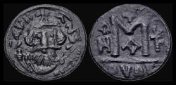 Ancient Coins - Arab Byzantine. Goodwin Type H. Imitative of Constans II, Facing Imperial Bust with Long Beard