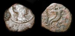 Ancient Coins -  Nabatean Kingdom.  Aretas IV with Queen Huldu and son, Phasael. 9 BC - 18 AD. AE 14