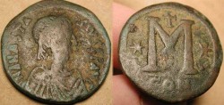 World Coins - Byzantine . Anastasius I . 491 - 518 AD . AE 34mm Follis .