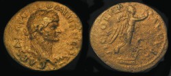 Ancient Coins - DOMITIAN, As Caesar, 69-81 AD. AE As, Victory standing on prow, COS II.