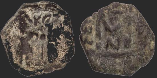 World Coins - Arab Byzantine : Two Standing Figures, ca. 636-640, AE fals, N[eapolis] (Nablus). Album A-3502N
