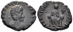 Ancient Coins - Aelia Eudoxia. Augusta, 400-404 AD. AE3 (2.37g, 15.5mm). Antioch mint. Struck 400-4 AD. RIC 83