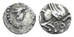 Ancient Coins - Spain, Emporion. 200-110 BC. AR Hemitrietartemorion (0.14g, 7mm). ACIP 526
