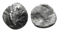Ancient Coins - Ionia, Teos. Circa 475-450 BC. AR Tetartemorion (0.22 gm, 6mm). SNG Kayan 603