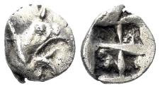Ancient Coins - Ionia, Teos. Circa 475-450 BC. AR Tetartemorion (0.22g, 7mm). SNG Kayan I 603