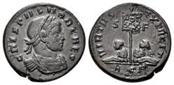 Ancient Coins - Crispus, Caesar. 316-326 AD. AE Follis (3.29g, 19mm). Aquileia mint. Struck 320 AD. RIC 41