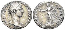 Ancient Coins - Trajan. 98-117 AD. AR Denarius (2.90g, 19mm). Rome mint. Struck circa mid 107/8 AD. Woytek 282bD